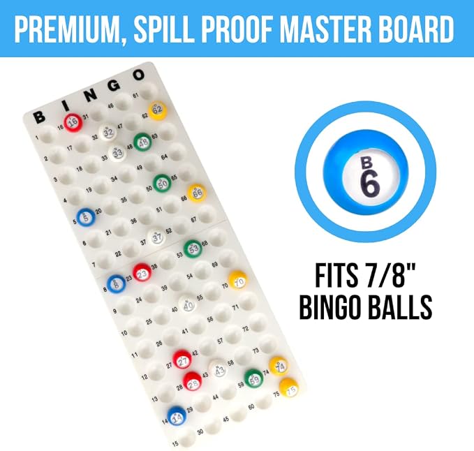 Regal Bingo Red Professional Bingo Game Set with 11" Wheel Cage, 75 Bingo Balls, Master Board, 18 Bingo Cards & 25 Jumbo Reusable Cards, and Colorful Chips - Bingo Games for Adults Large Group