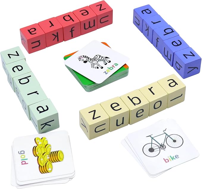 Spelling Games for Kids Ages 3-6, CVC Word Matching Letter Game, Phonics Learning Toy with 54 Flash Cards for Preschool Boys Girls