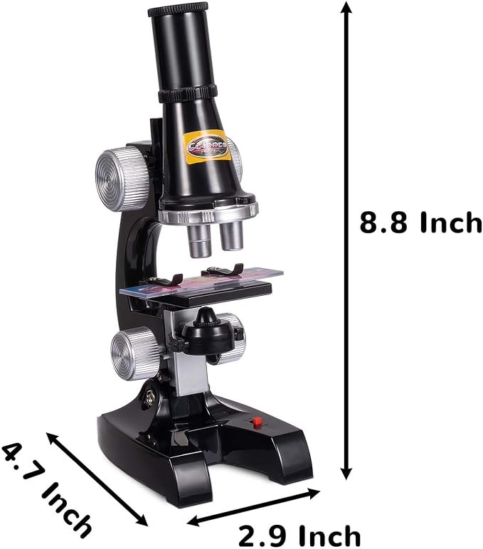 Little World Kids Microscope with LED Light - 100X/400X/1200X Magnification | Beginner science kit, monocular view, educational STEM gift for ages 5-12, Black