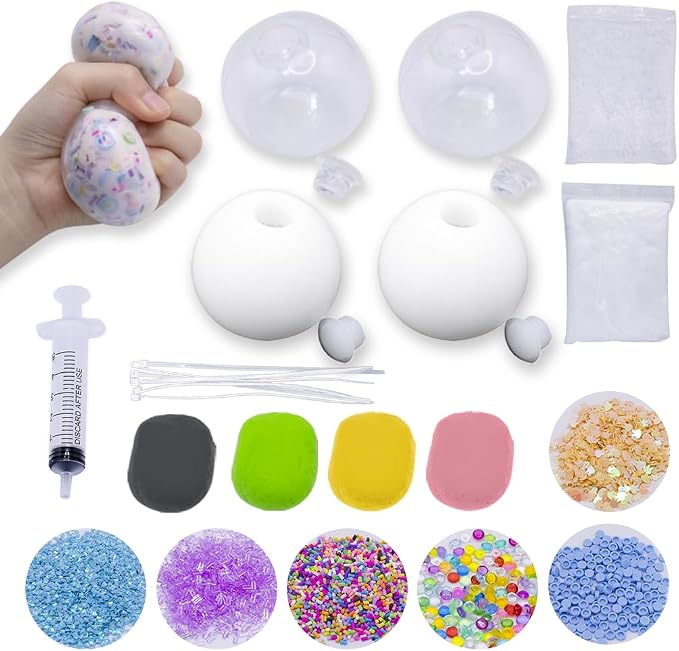 DIY Squishy Making Kit, Stress Ball Kit with Crunchy Fillers, ASMR Toy | Reusable Silicone Balls • Customizable FillersMix Colors & Textures • Creative Craft Activity • Endless Creative Combinations