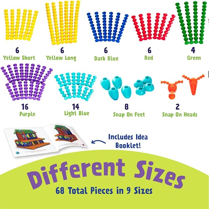 POPULAR PLAYTHINGS Playstix, Flexible Set 68 Piece, Building Sticks Kit | for Kids Ages 4 and Up, Construction Stem Building Toy Gift, for Boys & Girls, for Kids