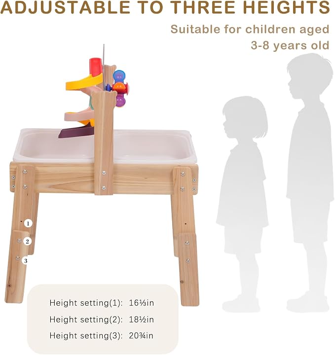 PHOKID Wooden Sensory Play Activity Table,Sand and Water Table for Toddlers,2 Sensory Bins, Acrylic Board & Water Track Toys,Montessori Kids Tables Learning Toy for Age 3+,Orignal Wood Color