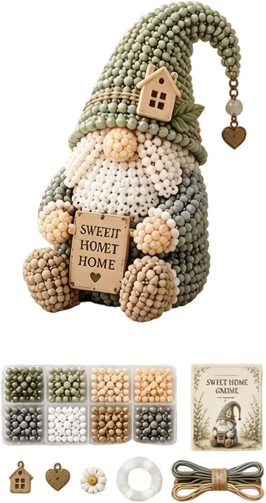 3D Beaded Gnome Craft Kit, 7.1in Non Slip Stable Structure Bead Threading Project Box, Handmade Gnome DIY Toy Set with Charms for Kids Ages 6 Plus Adults