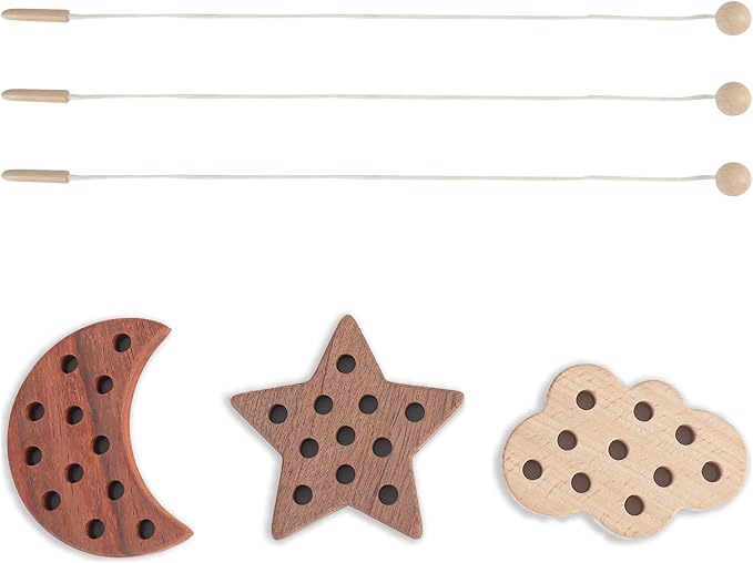 3 Pack Wooden Lacing Threading Toys for Toddlers 1-3 Solid Wood Threading Activity Puzzles, Moon/Stars/Cloud Quiet Toddler Toys for Airplane Travel Fine Motor Skills Sensory Toys