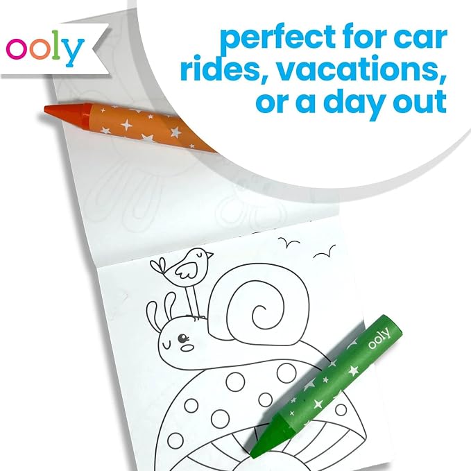 Ooly Kids Coloring Book 9 Jumbo Crayon Kit - Garden Pals | Ages 3+, Easy Grip, Handle Carry, Great for Car and Airplane Travel, Fun Gift