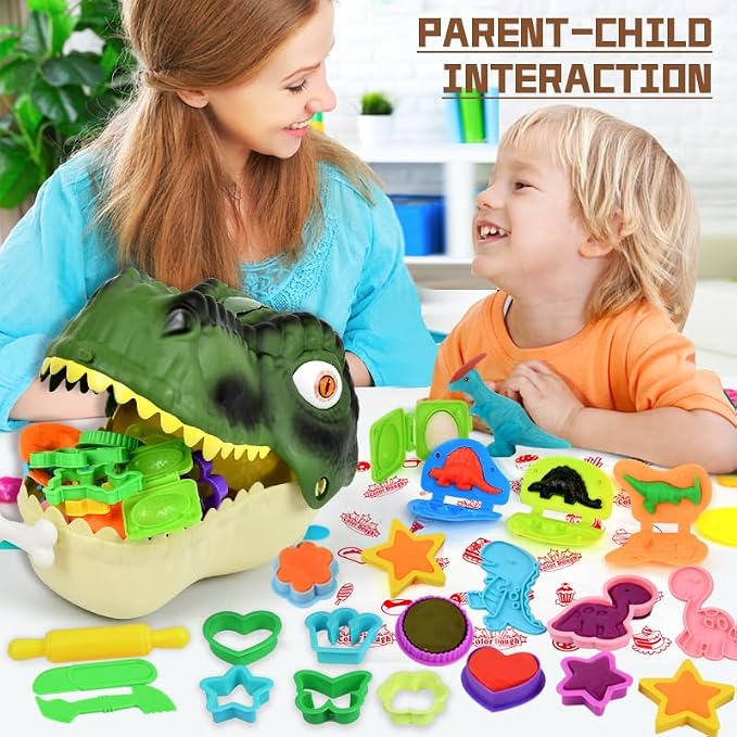 Dinosaur Toys Kids Dough Playset, 55PCS Dino Toys Kit with Molds & Clay | Make Dinosaurs or Create Your Own Models, Storage Case Gift for Boys & Girls Ages 3-8