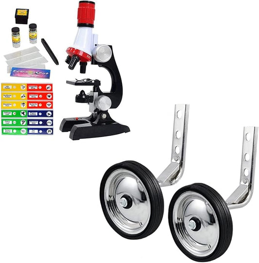 Science Kits for Kids Beginner Microscope with Sample Prepared Slides 12pc, Training Wheels 1 Pair Heavy Duty Rear Wheel for Kids Bikes for Bikes of 14 16 18 Inch