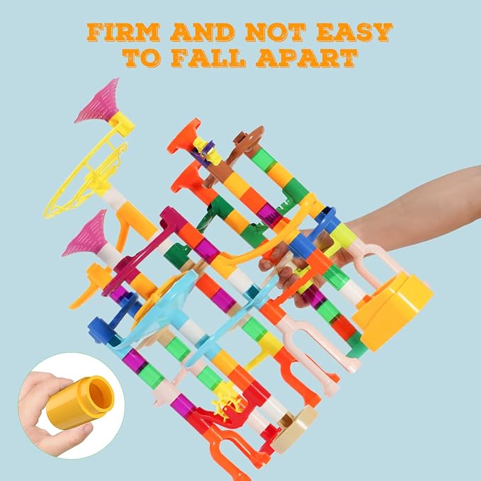 MaxTronic Marble Run Kit, 166Pcs Marble Maze Building Block Toys for Kids, STEM Learning Toys Marble Track Race Set with 30 Glow in The Dark Glass Marbles Birthday Gift Toys for Boys & Girls Aged 3-12