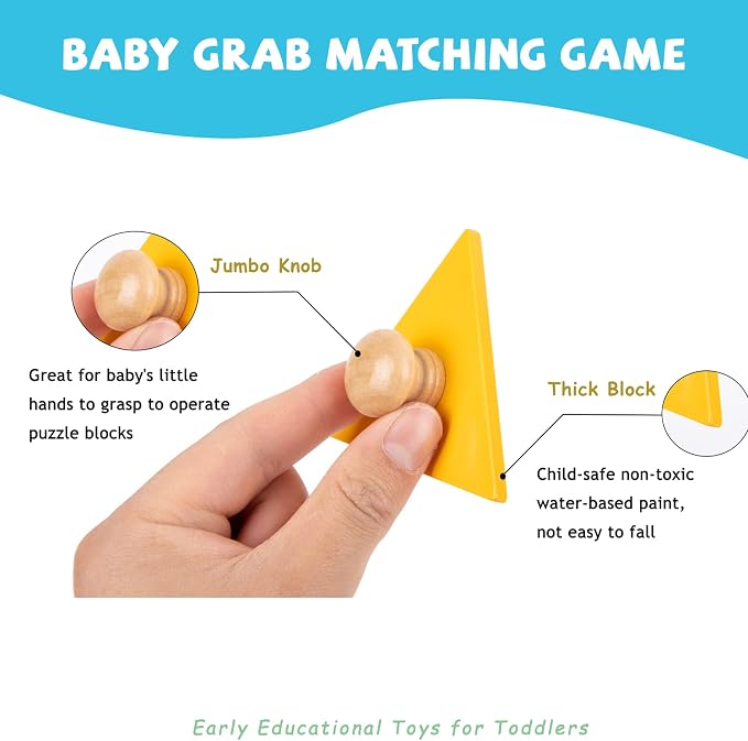 Montessori Toys for Babies 6-12 Months Wooden Shape Puzzles for Toddlers 1-3,Jumbo Knob Baby Puzzles for Easy Grasp,Color & Shape Sorter - Montessori Puzzle Preschool Learning Toys(5 Geometric Shape)