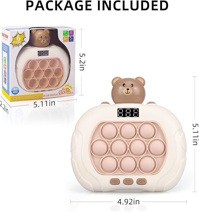 Blackma Fast Push Light Up Fidget Toys for Kids, Handheld Puzzle Game Sensory Toys, Christmas Toys Gifts for 3-12 Year Old Boys Girls (Brown-Bear)