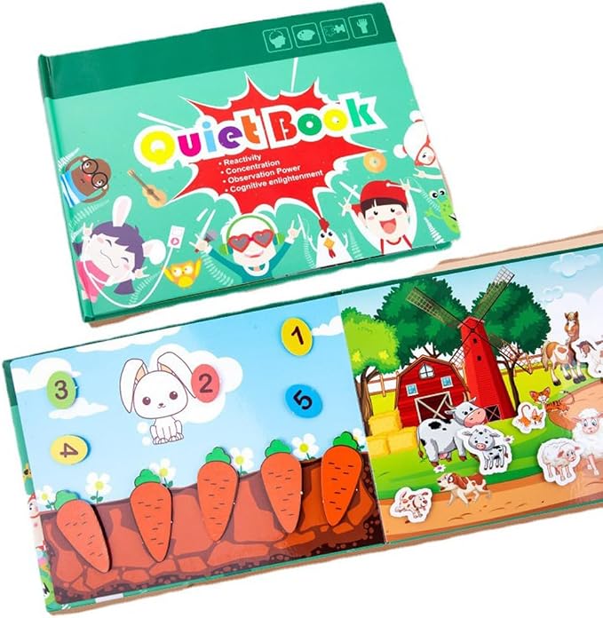 Montessori Quiet Book, Reusable Sticker Activity Book, Educational Learning Toy for Toddlers