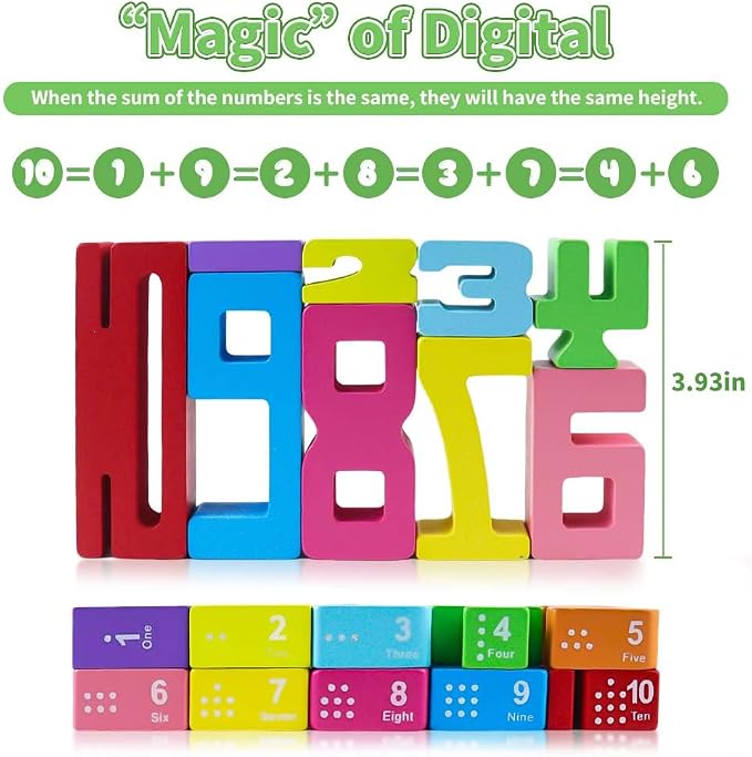 rytopt Wooden Number Building Blocks, 20Pcs Digital Building Blocks from 1 to 10, Easter, Party Favors, Stocking Stuffers, Classroom Must Haves, Back to School Supplies, School Supplies