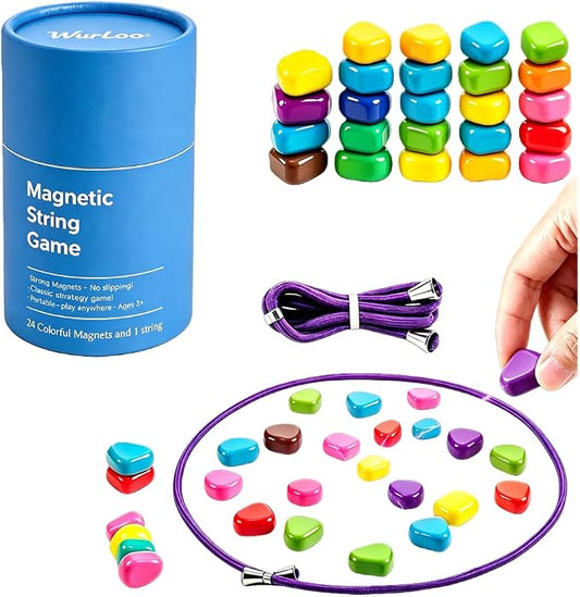 Magnetic String Game, 24 Colorful Magnetic Stones, Portable Strategy Board Game for Family, Party, Travel & Kids Adults STEM Educational Toy