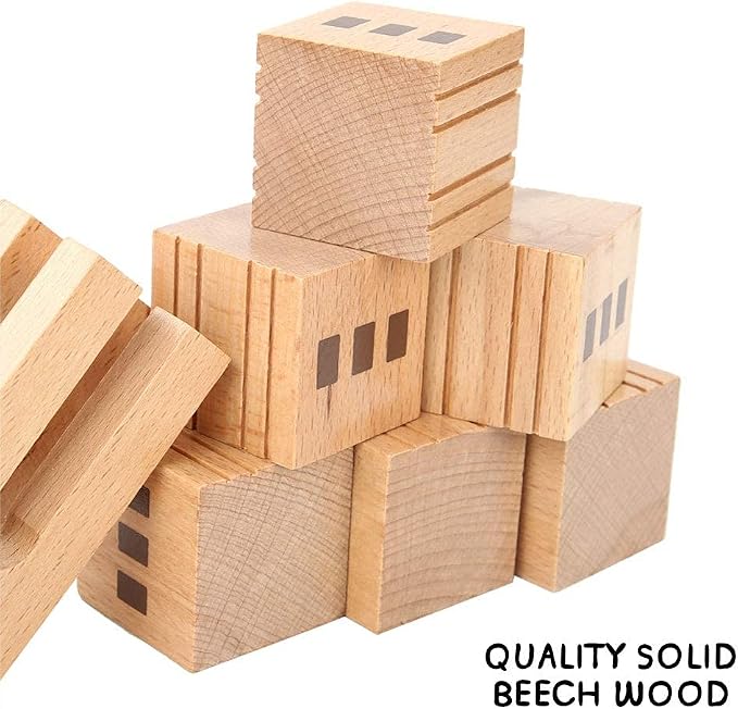 Xylolin Wooden Castle Building Blocks Set, Big Solid Beech Wood Toddlers Stacking Block Toy, Kids Construction Playset for Boys Girls 69 Pieces Set