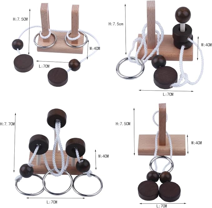 Brain Teaser Puzzle Wooden Threading Rope Loop Puzzle Luban Lock Brain Teaser Game Adult Kids Toy Puzzles for Adults (16)