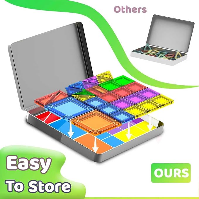 Mini Magnetic Tiles,78PCS Travel Magnetic Tiles Set with Iron Box,Portable Building Blocks for Kids Ages 3+,Car Airplane Travel Essentials Kids Toy,Creative STEM Toys Birthday Gift for Boys & Girls