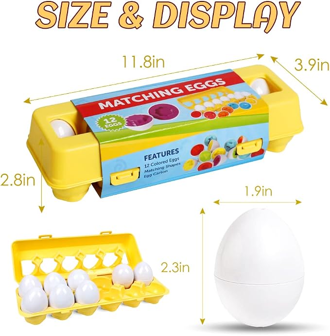 Matching Eggs Easter Egg Toy for Toddlers - Color & Shape Recognition Sorter Puzzle, Early Learning Educational Fine Motor Skill Montessori Geometric Gift for 1 2 3 Year Old Kids Boys Girls (12pcs)