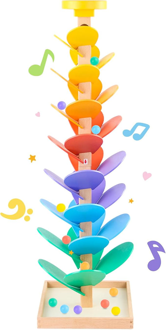 Wooden Marble Run Music Tree Montessori Toy for Ages 3+ Ball Drop Toy | Montessori Toys Rainbow Marble Run Learning Game Creative Color Sorting Toy Birthday Gift for Boys and Girls Ages 3+