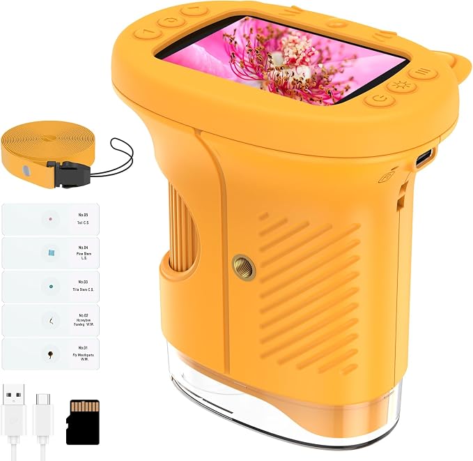 Kids Handheld Digital Microscope 1000X: Science Gift Kit STEM Toy Ages 5-13 | 8GB SD Card for Photo/video, Rechargeable, 2.4" Screen, 8 LEDs, Portable Magnifying Glass Pocket Miniscope for Girls Boys