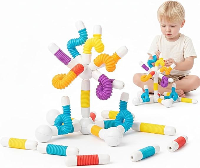 Magnetic Building Sticks for Toddlers 1-3, Flexible STEM Construction Toy | Montessori-Inspired Sensory Play, Soft Flexible Magnets, Creative Building Kit for Boys and Girls Ages 3-6