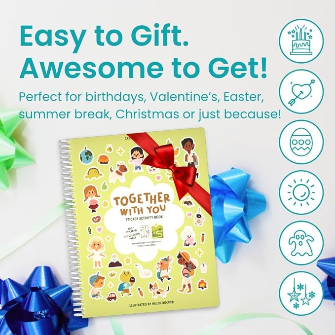Cupkin Together with You Coloring & Sticker Activity Book | 500+ Stickers | Spiral-bound kids craft format with 12 scenes, 12 art pages, side-by-side viewing, and an easy-peel design for ages 2–8