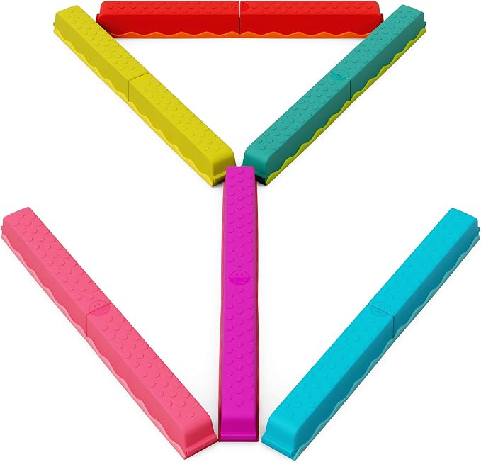 B. toys Balance & Hop Beams, Interlocking Balance Beam Set, Rainbow, Summer | 10 interlocking beam sections in rainbow colors for active play; stackable and compatible with matching sets; 3+ Years