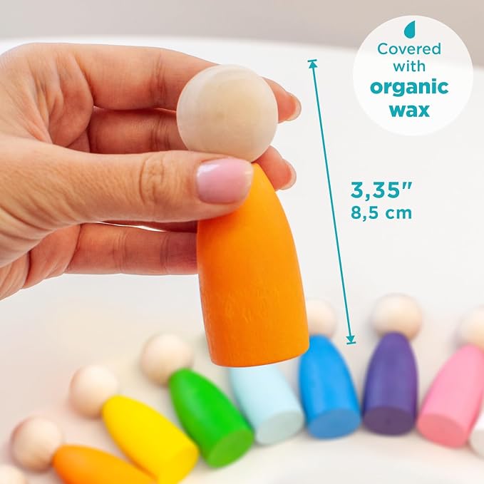 Ulanik Large Peg Dolls for Sorting Toddlers Montessori Toys for 1+ Year Old Baby Dolls Wooden Games for Learning Color Sorting & Counting — 12 Gnomes
