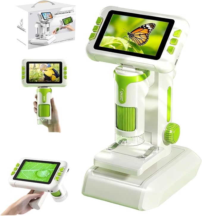 Microscope for Kids,1600X Digital Microscope with 4.0" HD Screen, 3-in-1 Portable Microscopes with Slides,STEM Educational Science Toy for Ages 6-12 Christmas Birthday Gifts for Boys & Girls (Green)