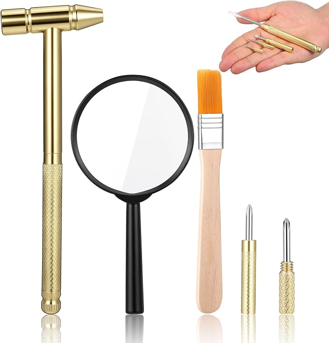 Toddmomy Golden ABS Kids Fossil Dig Kit Hammer Brush Magnifier 5.9in | Supports paleontologist role play, smooth finish for comfortable handling, interactive science exploration, classroom tool