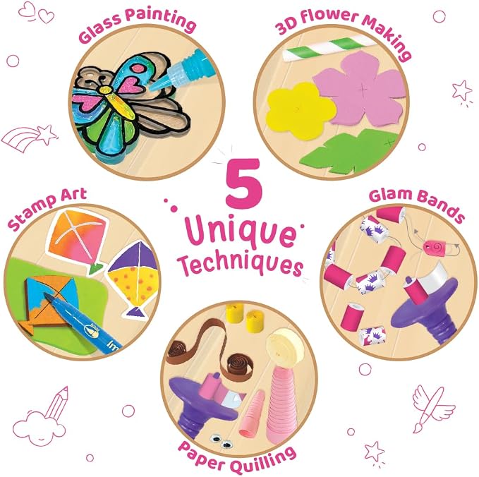 Imagimake Fabulous Craft Kit, 20 Mess-Free Creative Activities for Girls | Learn 5 Unique Art Techniques, Make Bracelets, Suncatchers & More, Birthday Gift for Girls Ages 5,6,7,8,9,10,11,12 Years Old