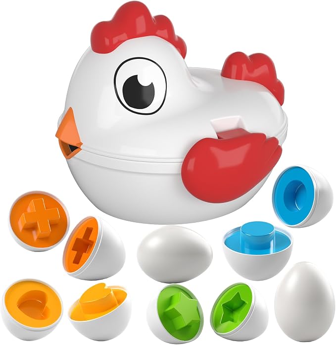 TEMI Toddler Chicken Easter Eggs - Color Matched Game Shape Sorter | with 6 Toy Eggs for Kids 3-5, Fine Motor Skills Sensory Toys, Educational Gifts for 3-6 Girls Boys Baby
