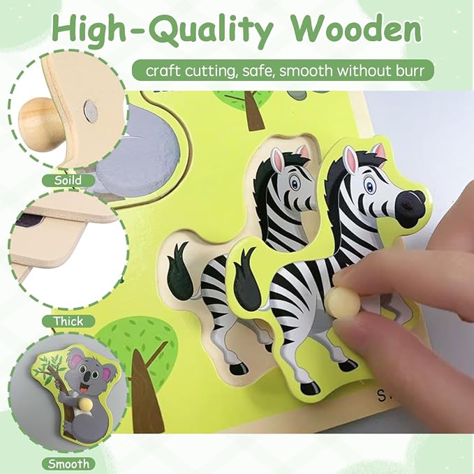 6-Pack Wooden Peg Puzzles for Toddlers and Preschoolers Ages 2-4 | Montessori-Inspired Learning Toys, Alphabet, Numbers & Math, Animals, Dinosaurs, Fruits and Vehicles