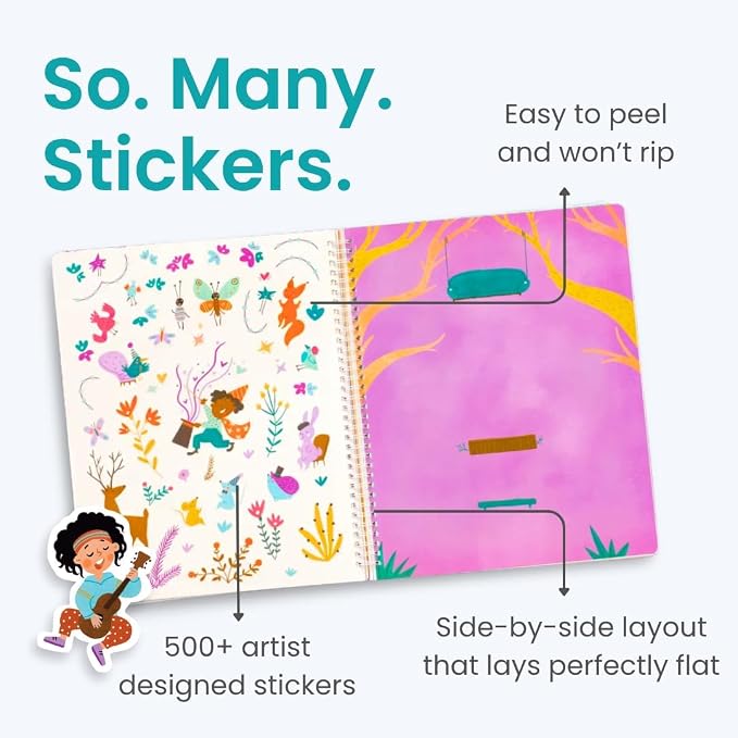 Cupkin Into The Forest Coloring & Sticker Activity Book | 500+ Stickers | Spiral-bound kids craft format with 12 scenes, 12 art pages, side-by-side viewing, and an easy-peel design for ages 2–8