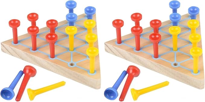 Triangle Peg Game Set of 2, Fun Board Games for Kids and Adults, Made with Wood and Plastic, Kid’s Learning Toys for Boys and Girls (Pack of 2)