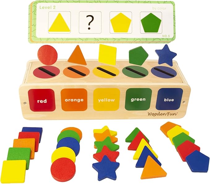 WOODENFUN Wooden Color Shape Sorting Toys Box for Toddlers 1-3 | Montessori Shape Sorter Color Matching Box Game, Learning Sensory Toys Gift for Boy Girl 3 Year Old