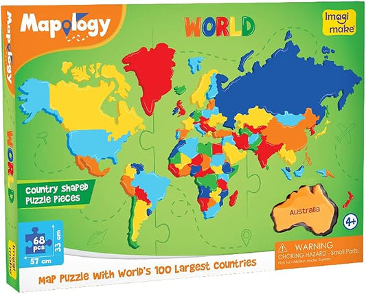 Imagimake Mapology World Map Puzzle | Educational Toys for Kids 5-7 | Puzzles for Kids Ages 4-8 | Map of The World | 6 Year Old Boy Gifts & Girl Gifts | Educational Geography Toy, 65-Piece Jigsaw Puzzle, Back to School Gift for Boys & Girls Ages 4,5,6,...