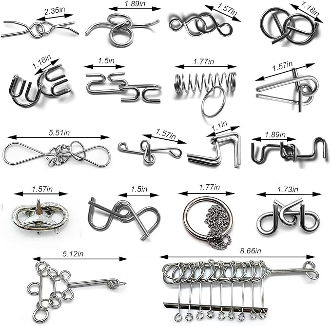 Zooshine 18 Sets Metal Brain Puzzles Teasers Games for Adults Kids | Different Level from Easy to Difficult Disentanglement Iron Link Unlock Interlock Toys for Party Classroom Gift Opction