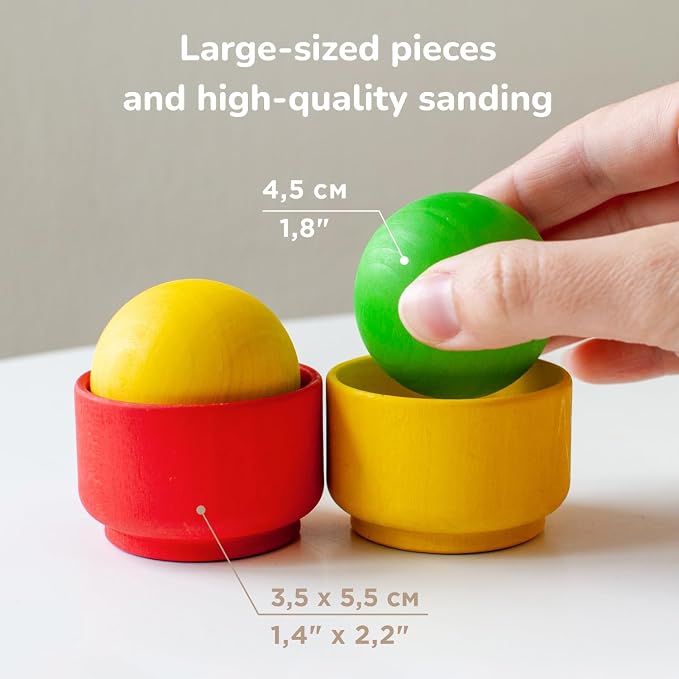 Ulanik Balls in Nests Starter Kit Montessori Toys for 1 Year Old | Open-ended wooden nesting set; 4 primary colors; tray and bag for easy storage