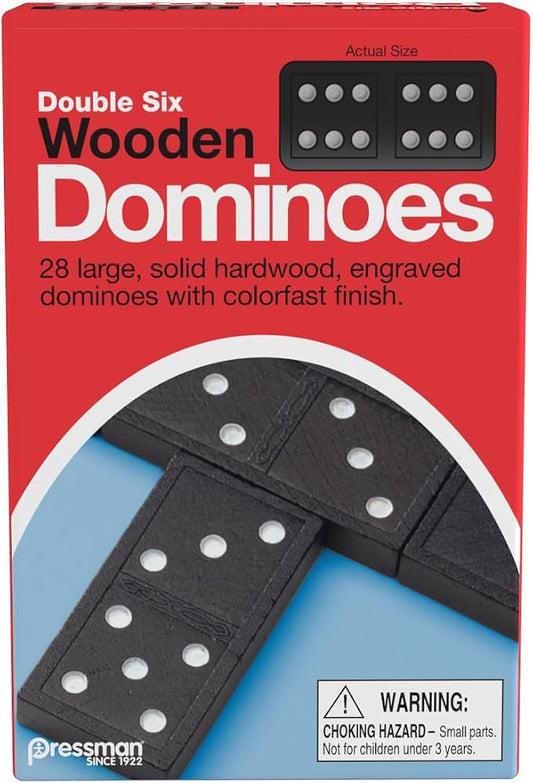 Pressman Toy Double Six Wooden Dominoes, 28 Pieces Wooden Dominoes Six