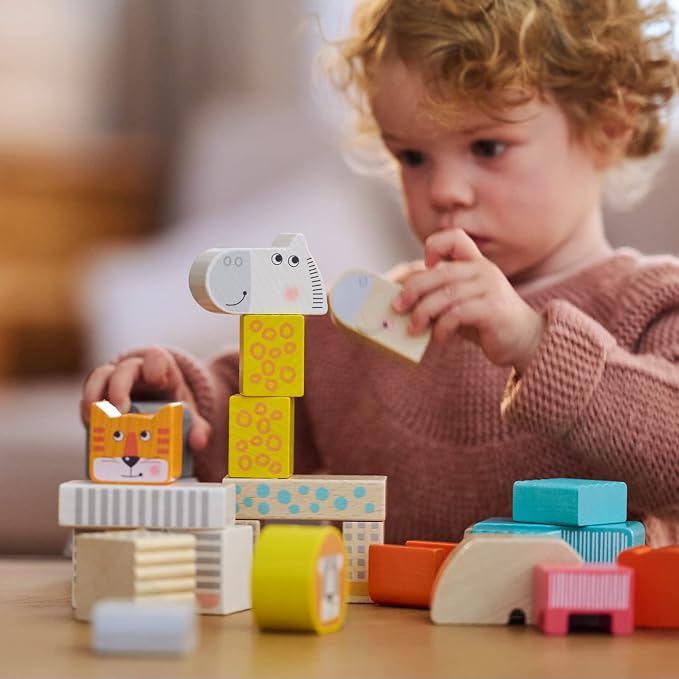 HABA Wooden Building Blocks Animal Parade - 25 Piece Wooden Toddler Toy Set for Ages 1-3 - Stacking Toys & Wood Blocks for Kids 2-4 Years, Made in Germany