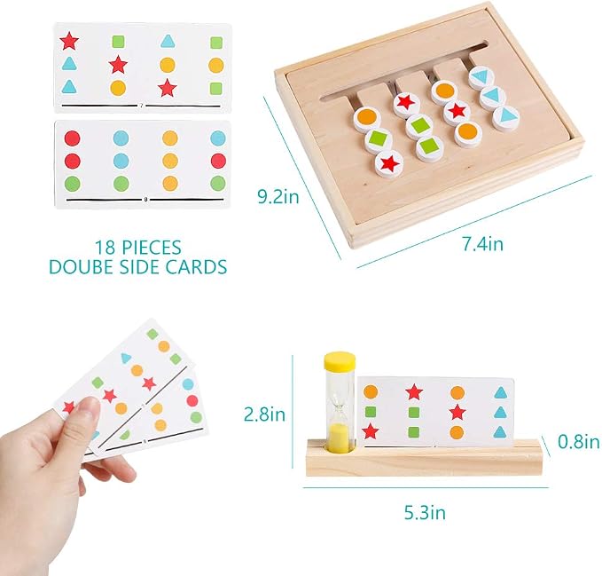 Montessori Learning Toys Slide Puzzle Color and Shape Matching Logic Puzzles for Kids, Preschool Educational Wooden Brain Teasers Toy for Child Kids Age 3 4 5 6 7