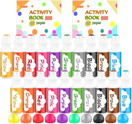 Soucolor 20 PCS 10 Colors Kids Washable Dot Markers,48 Page Activity Book | Bingo Paint Daubers Set with 48 Pages Tearable Activity Book for Kids,Toddlers,Preschool, Arts and Crafts Kits Supplies