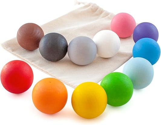 Ulanik Wooden Balls Replacement Set Montessori Toys for 1 Year Old | For Ulanik Balls in Cups; 12 clear colors; linen bag; cups not included