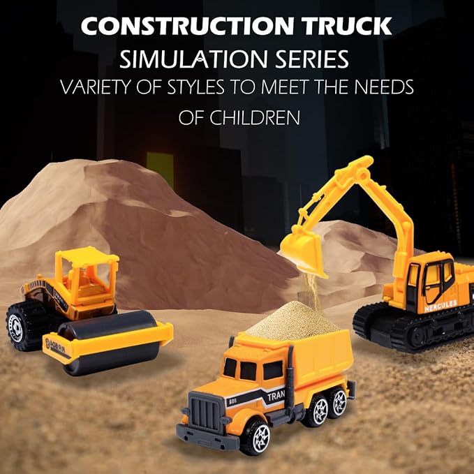 Oriate Diecast Small Toy Construction Vehicles, 6PCS Construction Toys Set | Bulldozers Forklift Excavator Alloy Construction Trucks, mini Toy Cars Model for Kids 3-5, Boys Girls Birthday Christmas Gift
