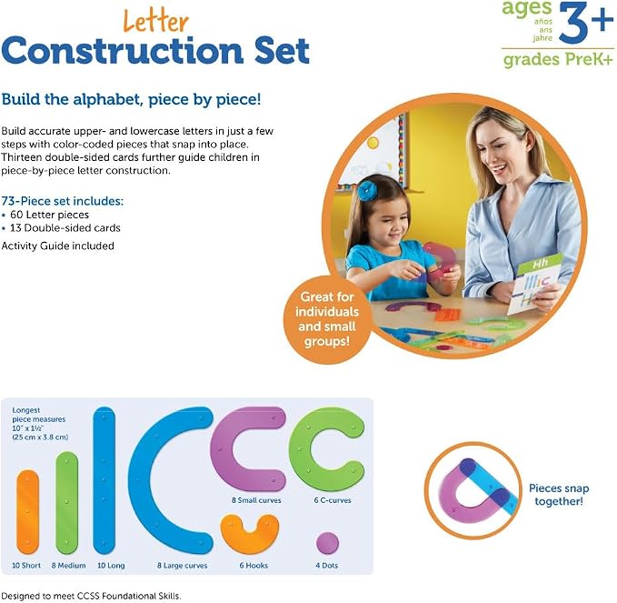 Learning Resources Letter Construction Activity Set - Alphabet Montessori Toys, Toddler Writing , ABC Phonics for Kids, Learn to Readd, Teacher Classroom Must Haves, Birthday Gifts for Students