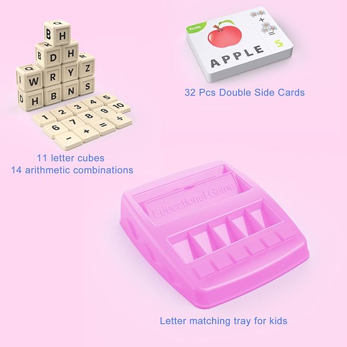 Ondalis Toys for 3-8 Year Olds Girls, Matching Letter Spelling Games for Kids Ages 3-8 Preschool Learning Educational Toys for Kids Birthday Gifts for 3-8 Year Olds Girls Pink