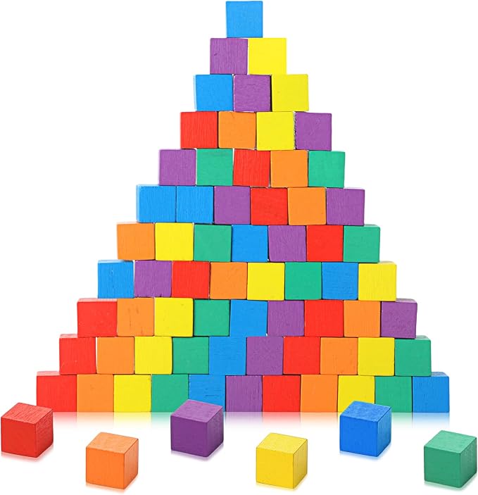 Sasylvia 72 Pcs Small Wooden Colored Blocks Painted Wooden Cubes Square Building Blocks for Adults Craft Art, 6 Assorted Colors (Mixed Color,0.4 Inch)