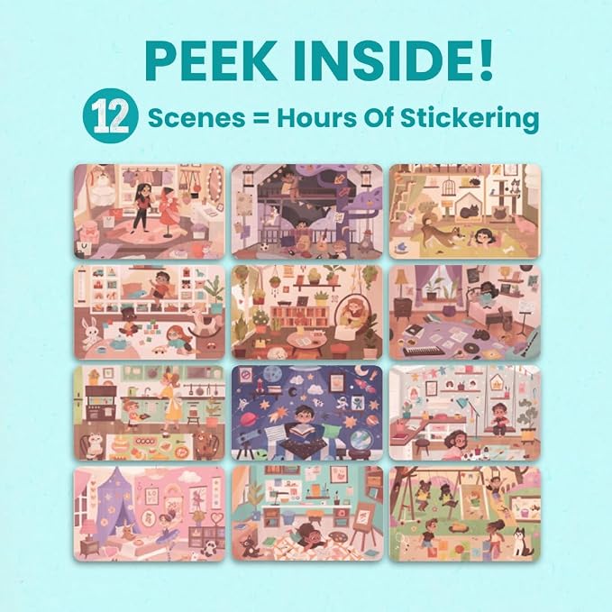 Cupkin All The Different Rooms Coloring & Sticker Book | 500+ Stickers | Spiral-bound kids craft format with 12 scenes, 12 art pages, side-by-side viewing, and an easy-peel design for ages 2–8