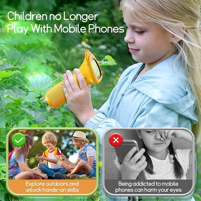 Kids Microscope Handheld – 2" Digital Microscope for Kids with 8 LED Lights, 50X-1000X Portable Pocket Microscope for STEM Learning, Educational Toy for Boys & Girls Ages 3-12（Yellow）