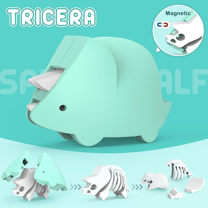 Magnetic Animal Building Toys, STEM Toddler Learning Toys 3D Puzzle Animals for Boys Girls, Educational Magnetic Travel Montessori Toy Lion Elephant, Unique Birthday Gift (Dinosaur Animals, Count, 4)